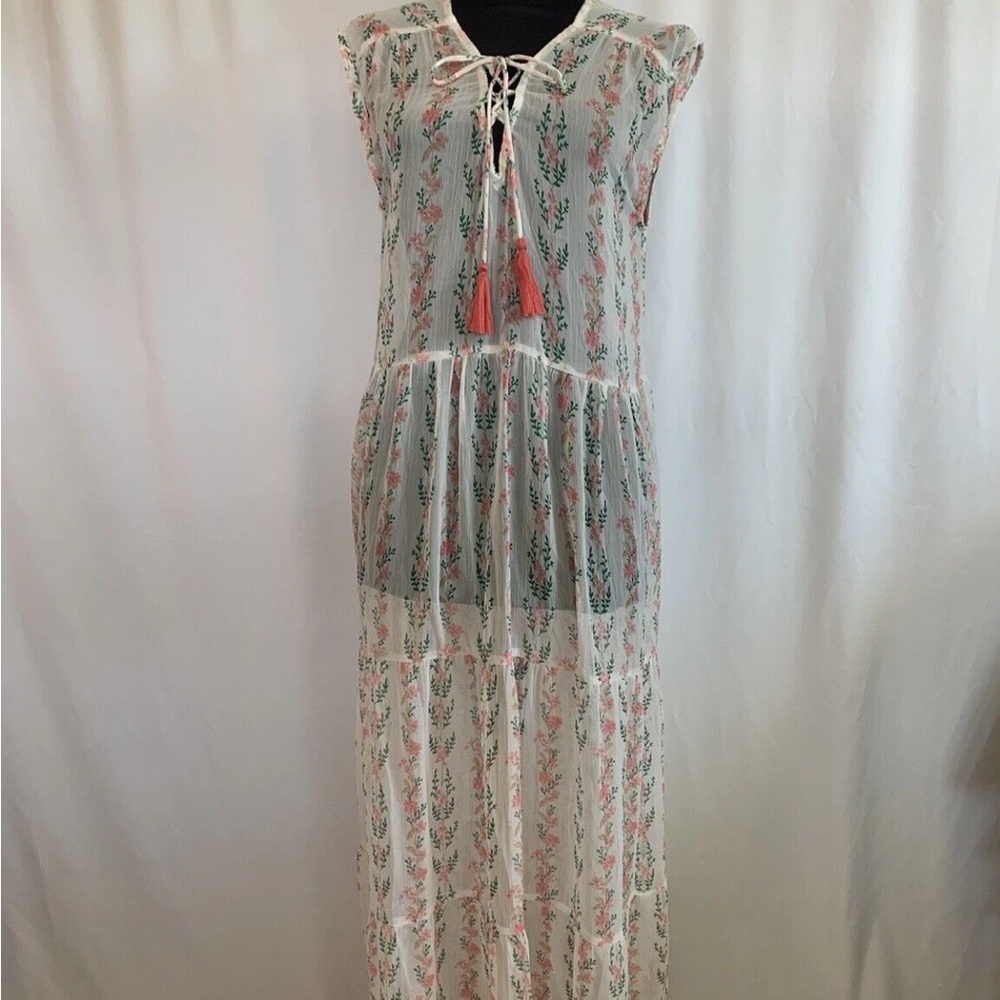 America And Beyond Semi Sheer Floral Maxi Dress - Size Small